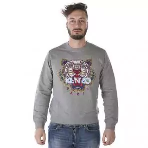 kenzo sweat col rond broderie devant coton mode gray tiger